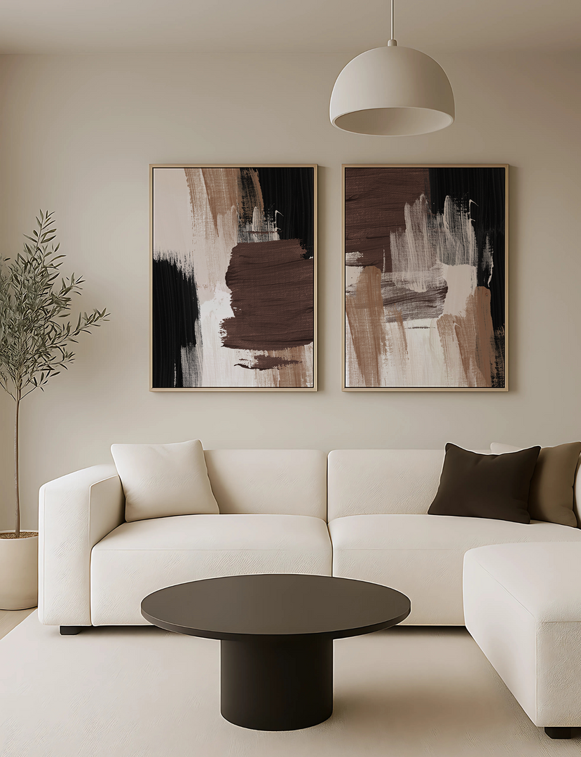 Abstract Strokes Chocolate Set of 2 - Canvas Art