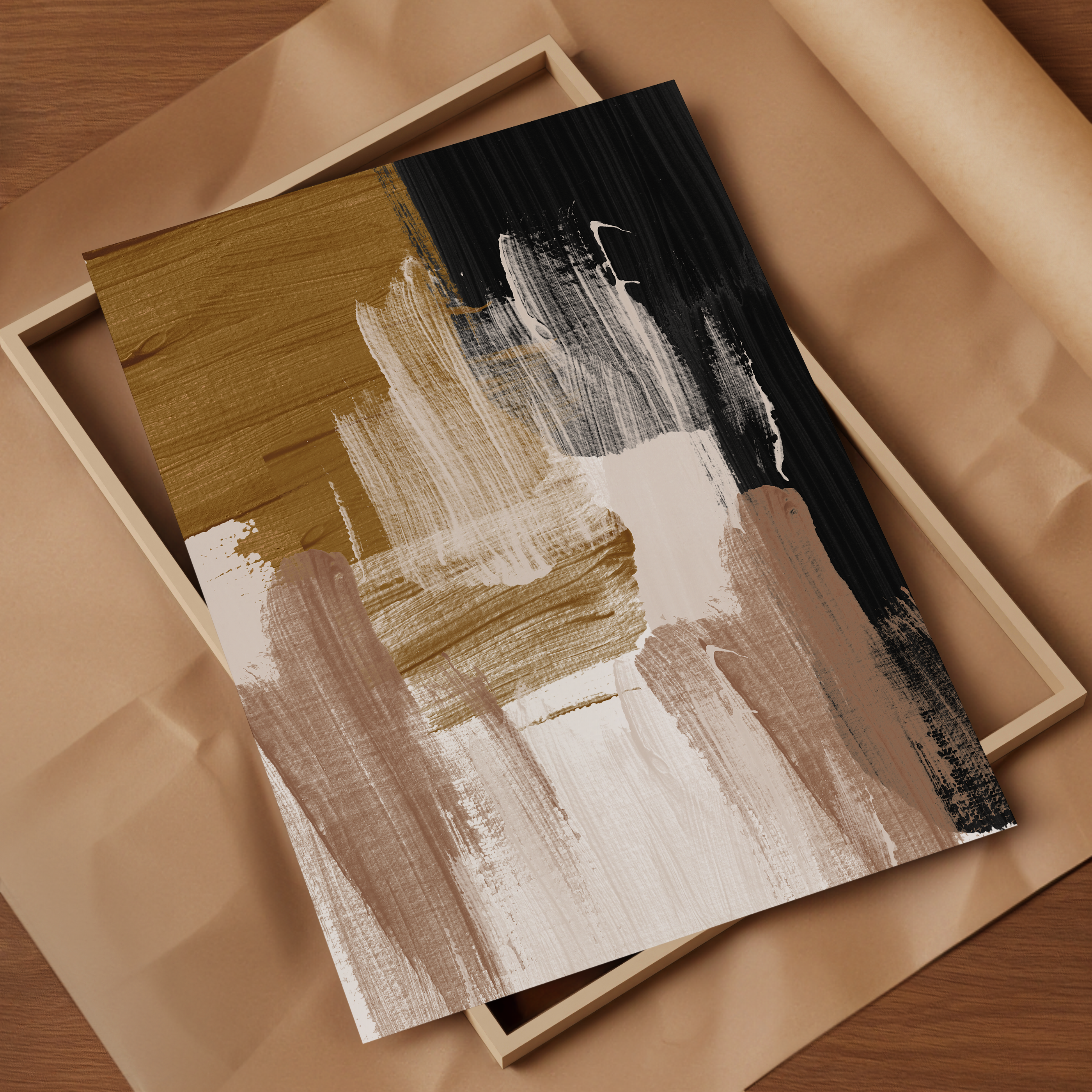 Abstract Strokes Sand Set of 2 Beige & Mustard Yellow Wall Art