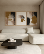 Abstract Strokes Sand Set of 3 Beige & Mustard Yellow Wall Art