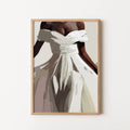 Framed art print featuring a stylized portrait of an african woman in an off-the-shoulder white dress.