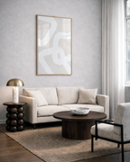 Beige abstract wall art with white abstract lines in modern living room