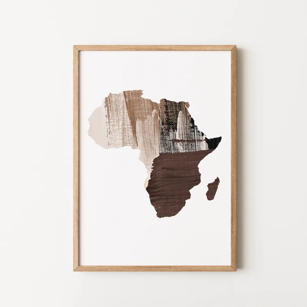 Africa abstract strokes chocolate in wooden oak frame
