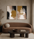 Abstract Strokes Sand Set of 2 Beige & Mustard Yellow Wall Art