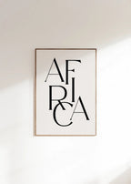 Typography wall art featuring the word Africa arranged in a bold text design