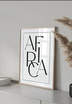 Typography wall art featuring the word Africa in a bold modern text layout