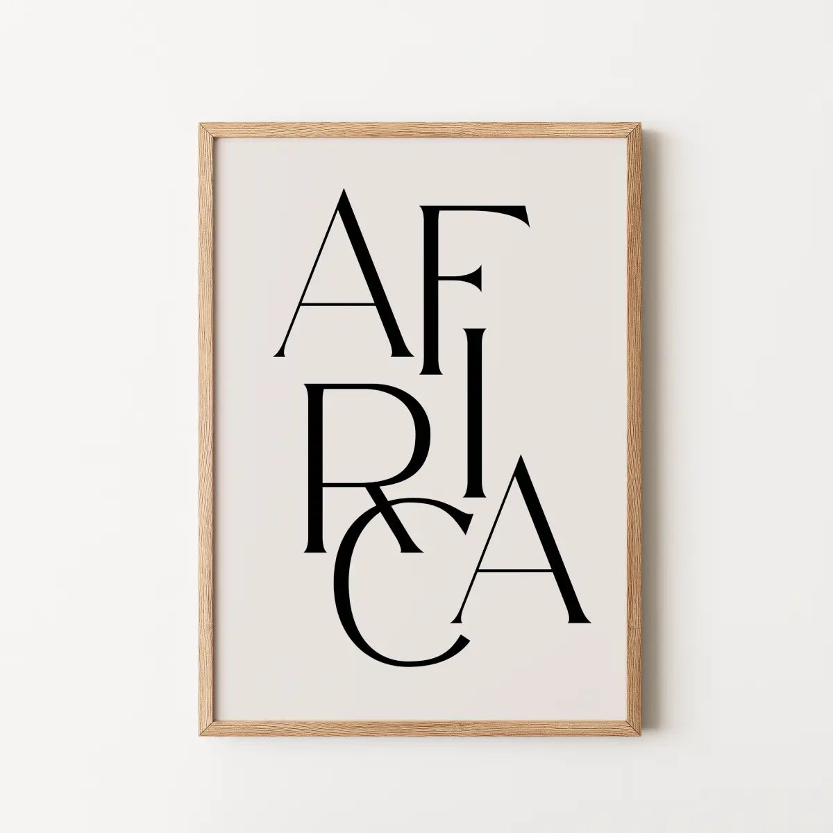Framed typographic wall art featuring the word 'AFRICA'.