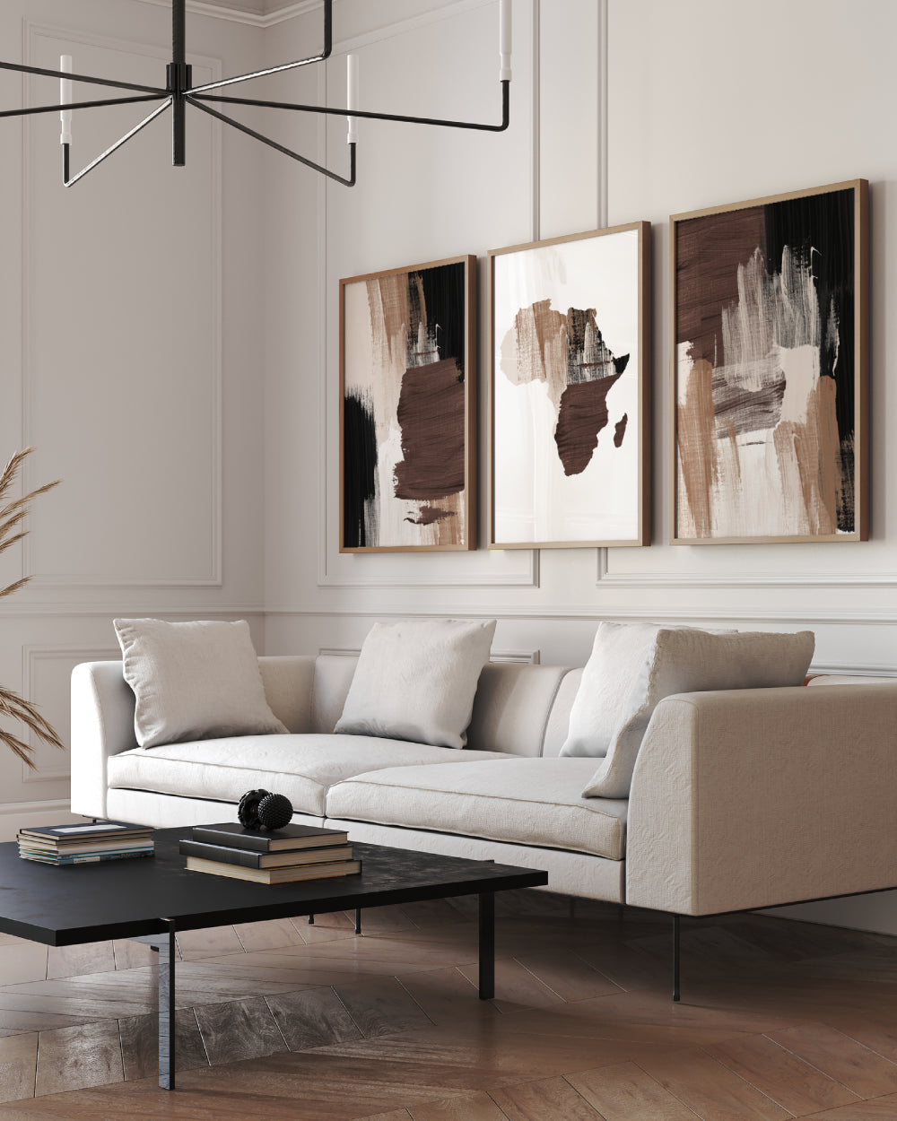 Alternate presentation of the African-inspired abstract wall art set in chocolate tones