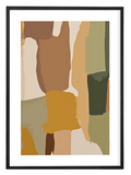 Abstract wall art with warm beige and muted brown geometric shapes arranged in a modern, organic composition