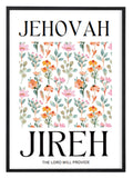 Jehovah Jireh flower wall art in a black frame