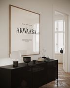 African-inspired wall art featuring the word Akwaaba in a bold typographic design
