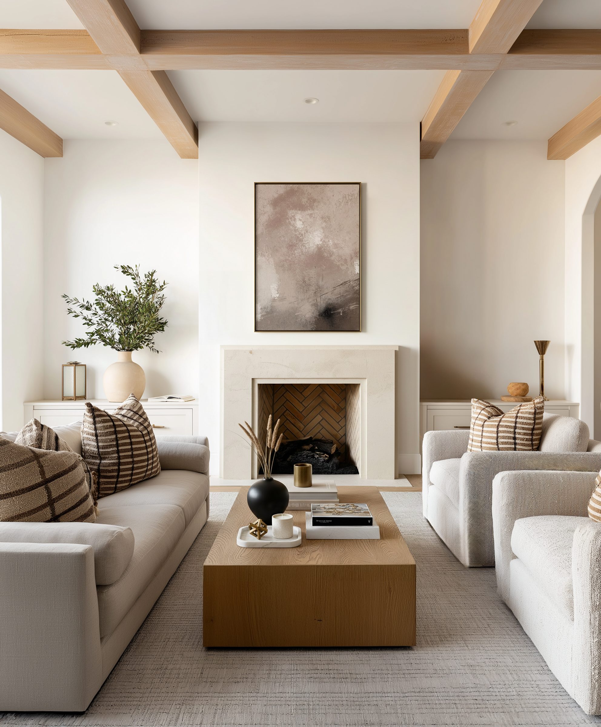 Minimalist living room with modern neutral and brown wall art