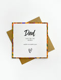 Father’s Day card celebrating a dad as a hero with strong lettering