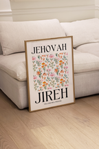 Typography wall art featuring the word Jireh in a simple minimalist design