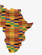 Stylised Africa wall art with kente detailing shown in a clean layout