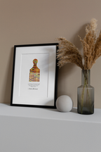 Graphic Afro comb wall art with bold lines and colourful kente detailing
