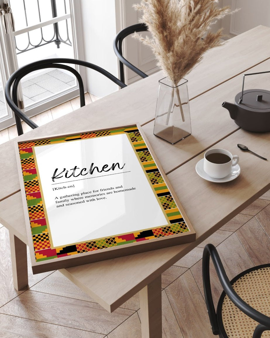 Kente Kitchen Wall Art Frame Print on kitchen table