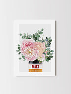Malt flower artwork rendered with delicate lines and gentle colour tones