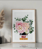 Floral wall art featuring a malt flower illustration in a soft natural style