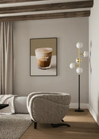Styled interior view highlighting framed artwork on a neutral wall