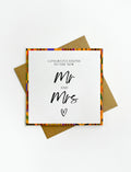 Wedding greeting card featuring the phrase Mr and Mrs in a refined modern layout
