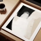 Neutral abstract beige wall art featuring layered dark brown strokes