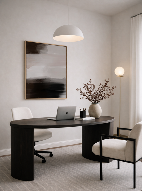 Typography wall art featuring the word Overcomer styled in a modern neutral interior