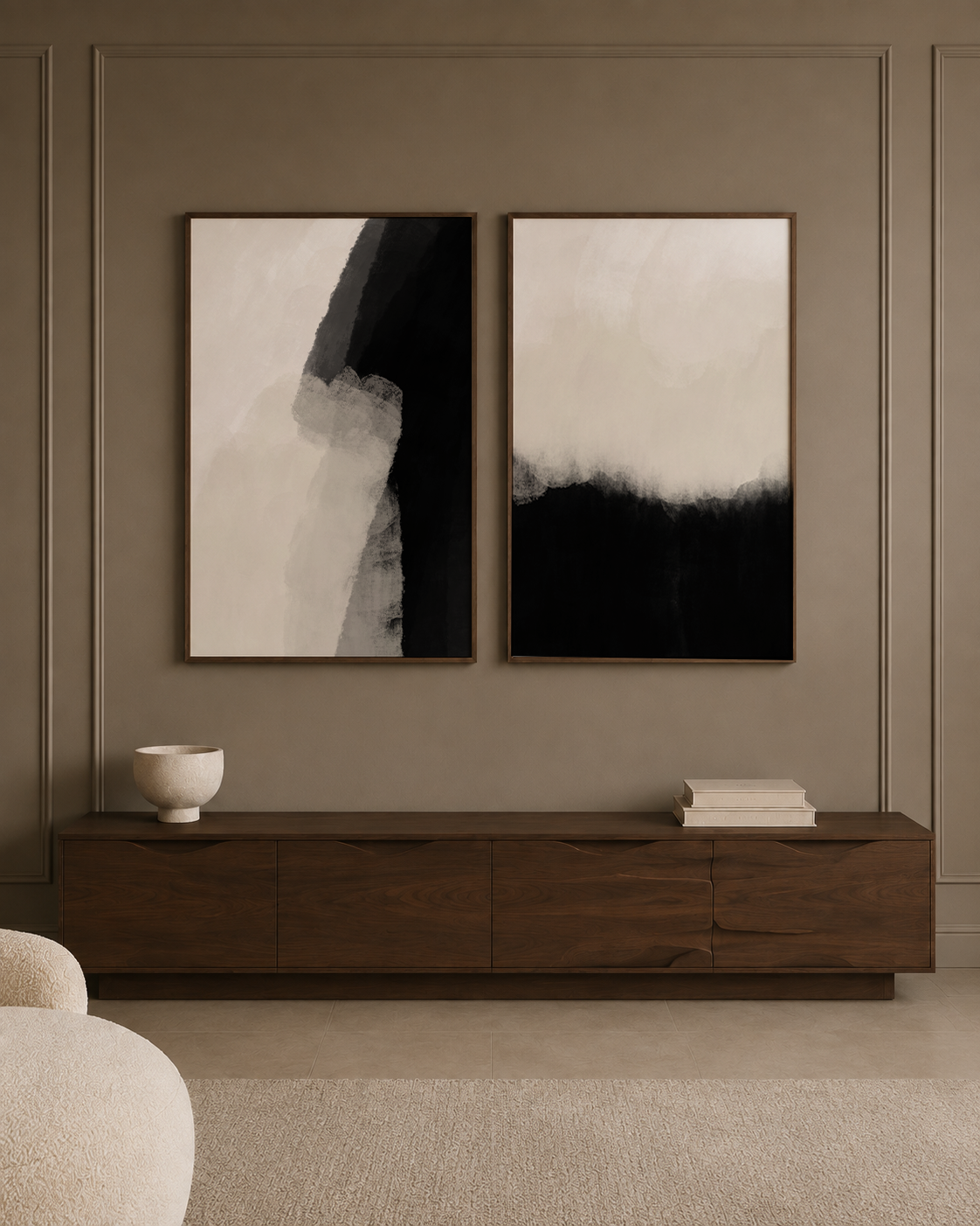 Peace Beige & Black Wall Art Set of 2