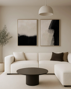 Peace black and beige Canvas set in a modern neutral living room setting.
