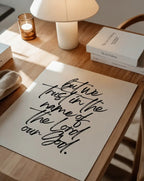but we trust in the name of the Lord wall art flat lay