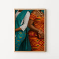 Traditional african women in terracotta and dark green colours.