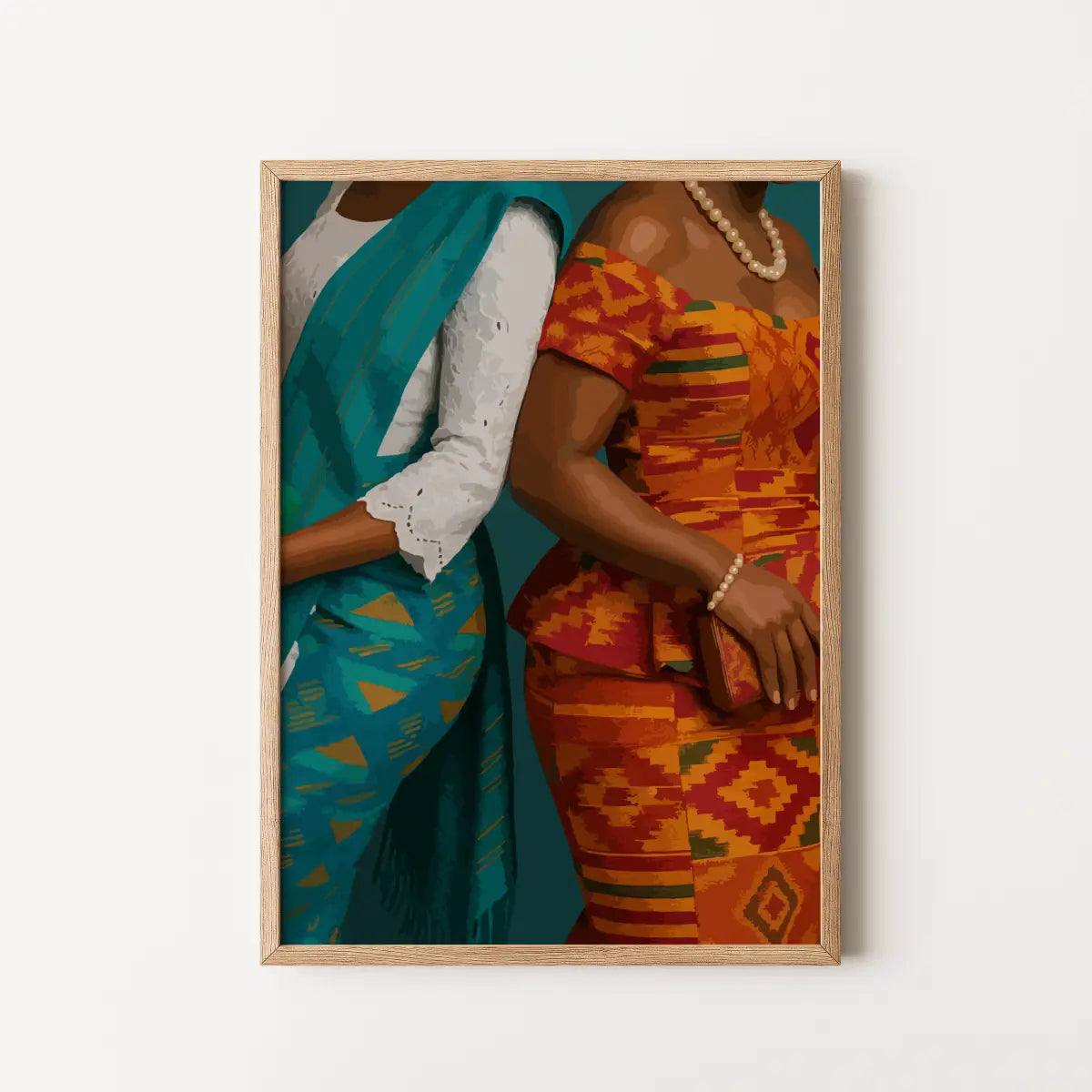 Traditional african women in terracotta and dark green colours.