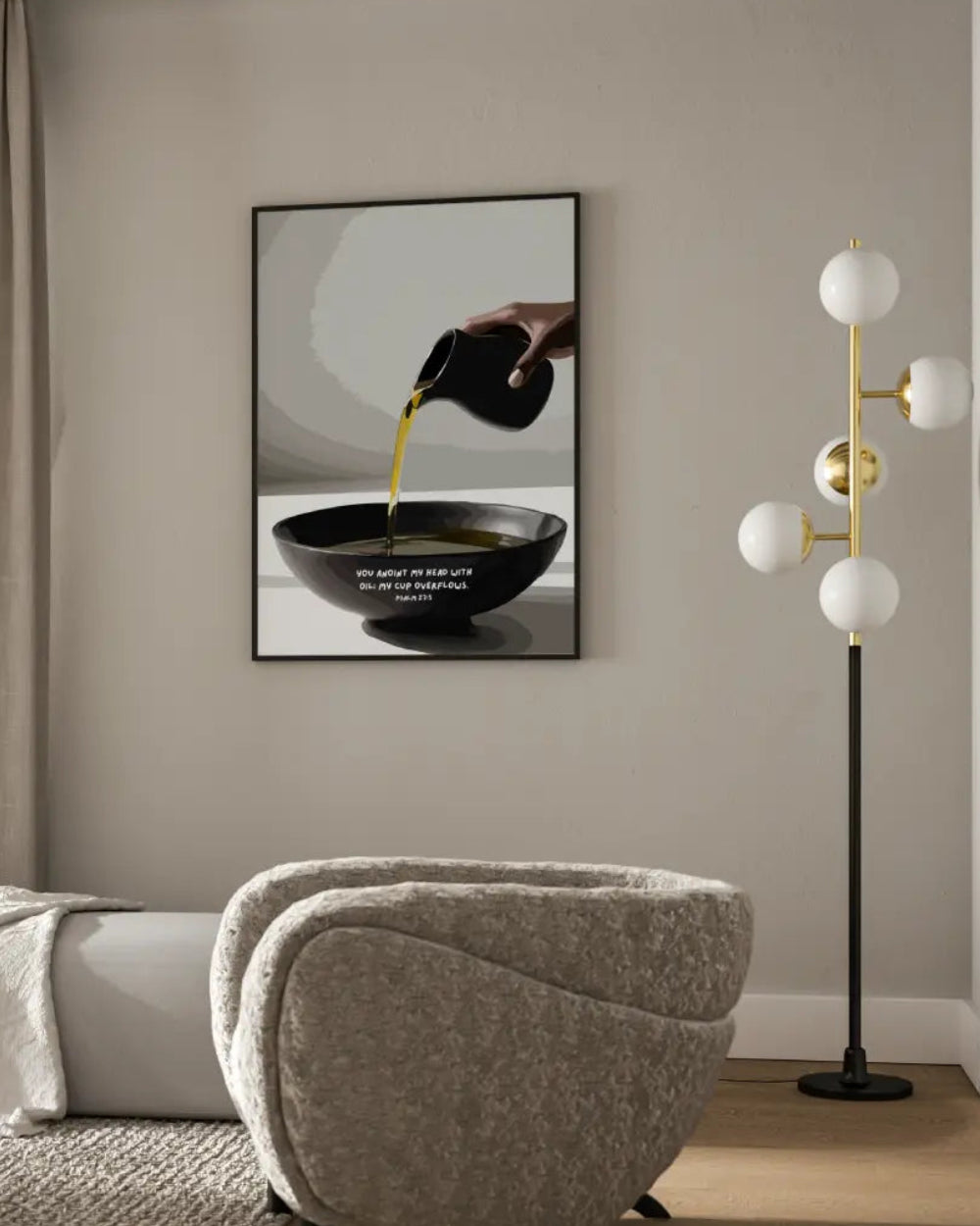 You anoint my head with oil Christian wall art framed in living room.