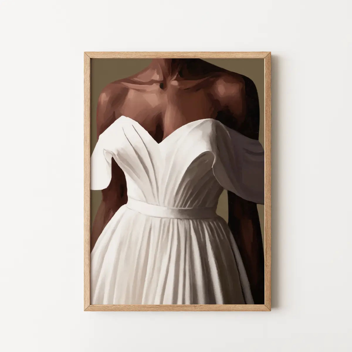 Framed artwork of an African abstract lady in flowy with dress