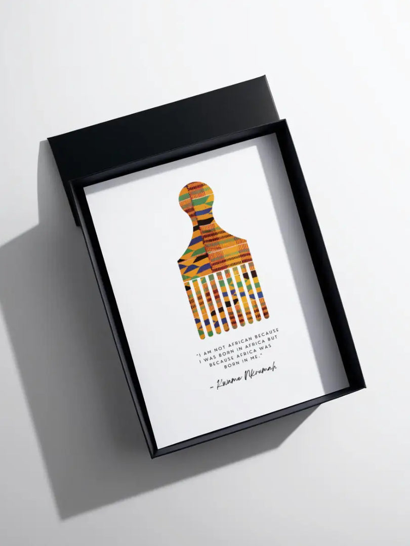 Kente Afro Comb Art Print Box