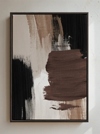 Abstract chocolate canvas wall art in black frame on a wall
