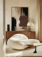 Abstract chocolate-toned canvas artwork with layered brush strokes in warm neutrals