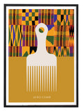 African-inspired artwork featuring a stylised Afro comb with kente detailing