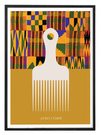 African-inspired artwork featuring a stylised Afro comb with kente detailing