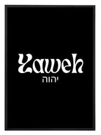 Typography wall art featuring the word Yahweh in a minimalist text design